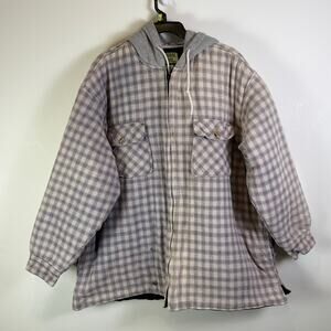 Vintage Ozark Trail 2XL Quilted Lined white/red Plaid Flannel Shirt Jacket